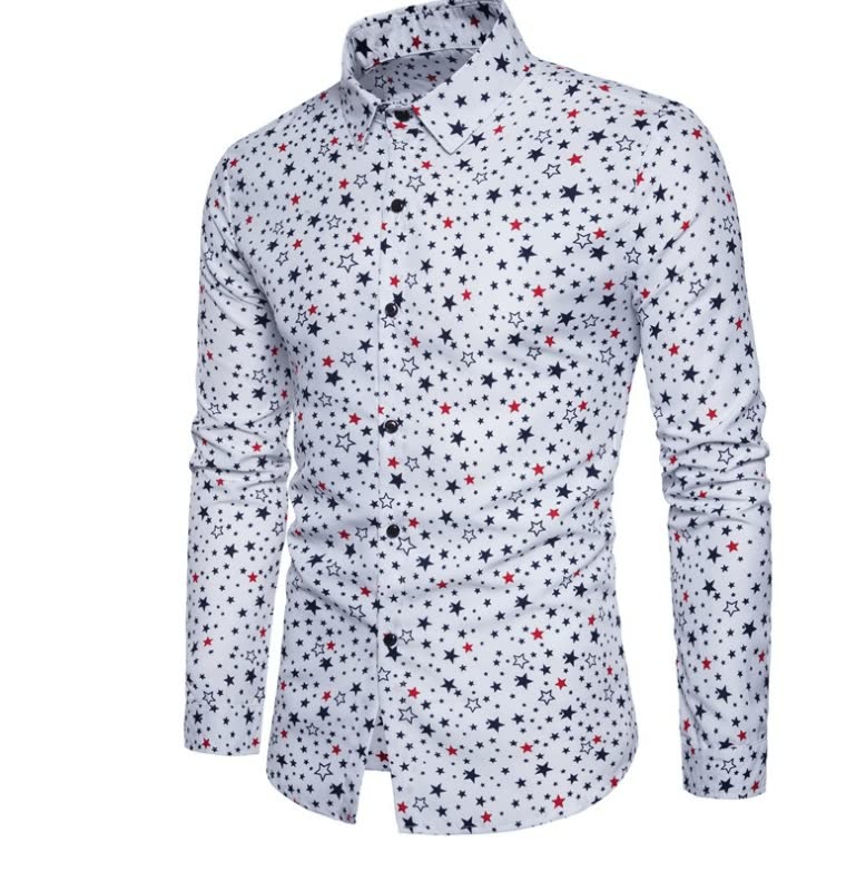 Autumn All-fitting Men's Five-pointed Star Print Long Sleeve Shirt Youth Shirt