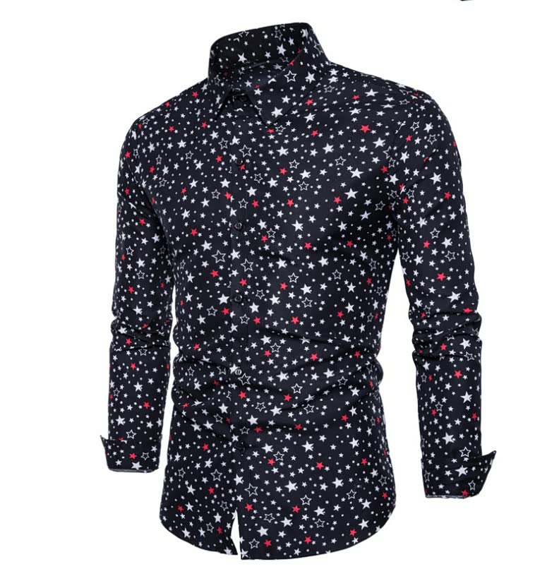 Autumn All-fitting Men's Five-pointed Star Print Long Sleeve Shirt Youth Shirt
