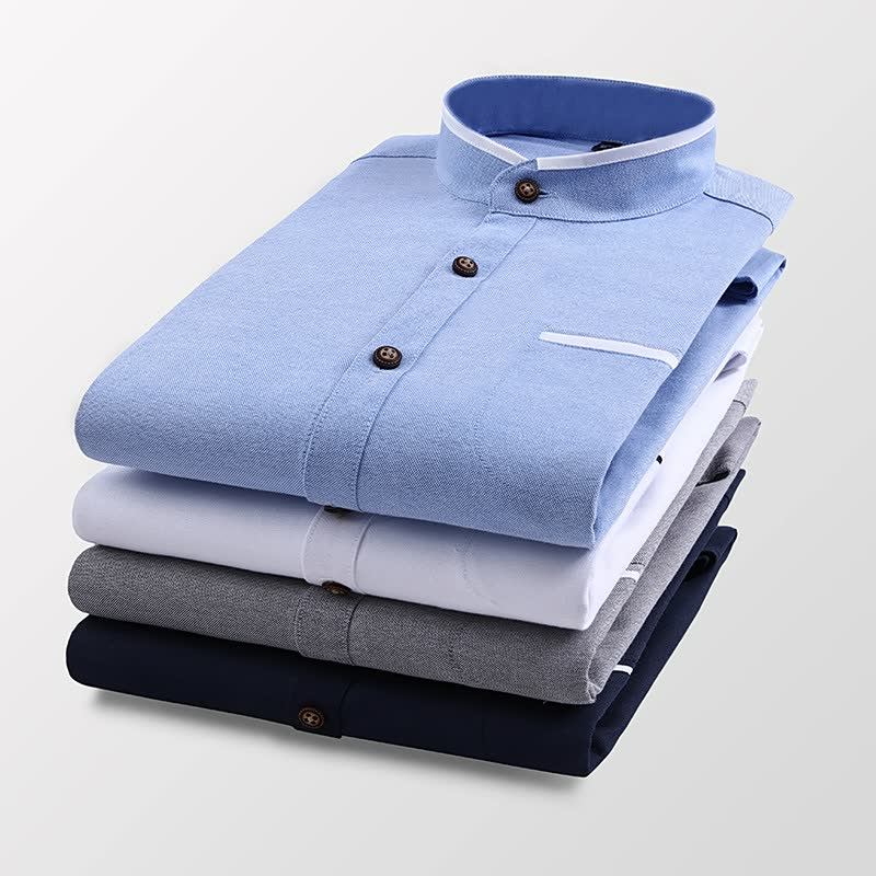 Men's Slim Business Standing Collar Long Sleeve Shirt